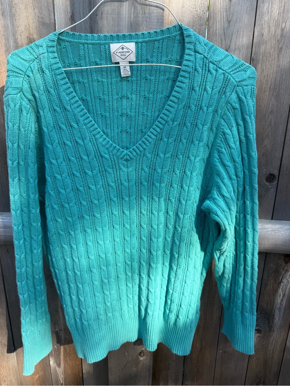 St. John's Bay Women's V-Neck Cable Knit Sweater - Teal